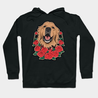 Brown Golden Retriever And Red Roses Hoodie